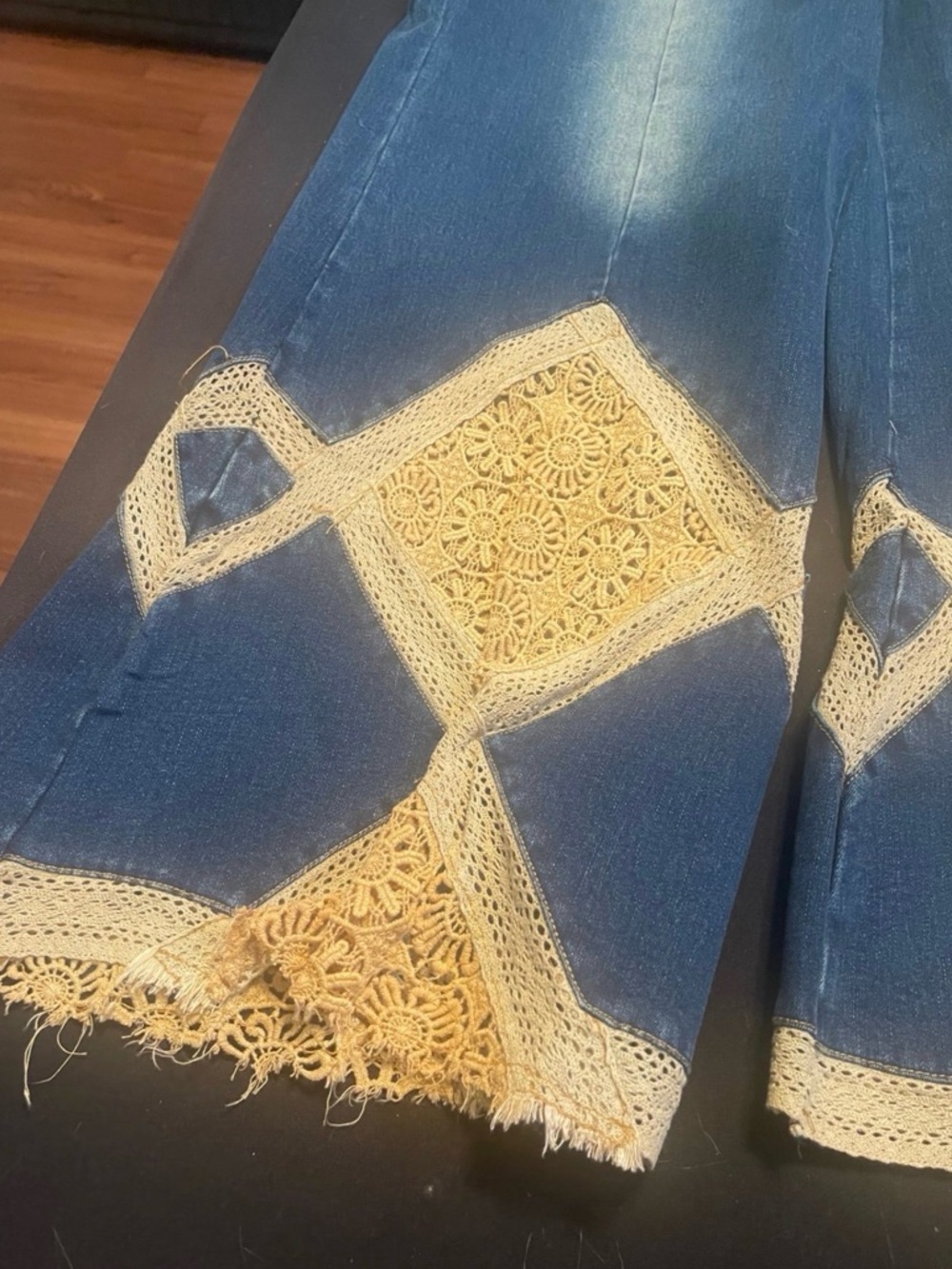 Jaded Gypsy Blue Wide-Leg Jeans with Cream Crochet Inset - Picture 2 of 4